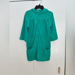 Kids Teal Hooded Swim Coverup Zip Closure 3/4 Sleeves